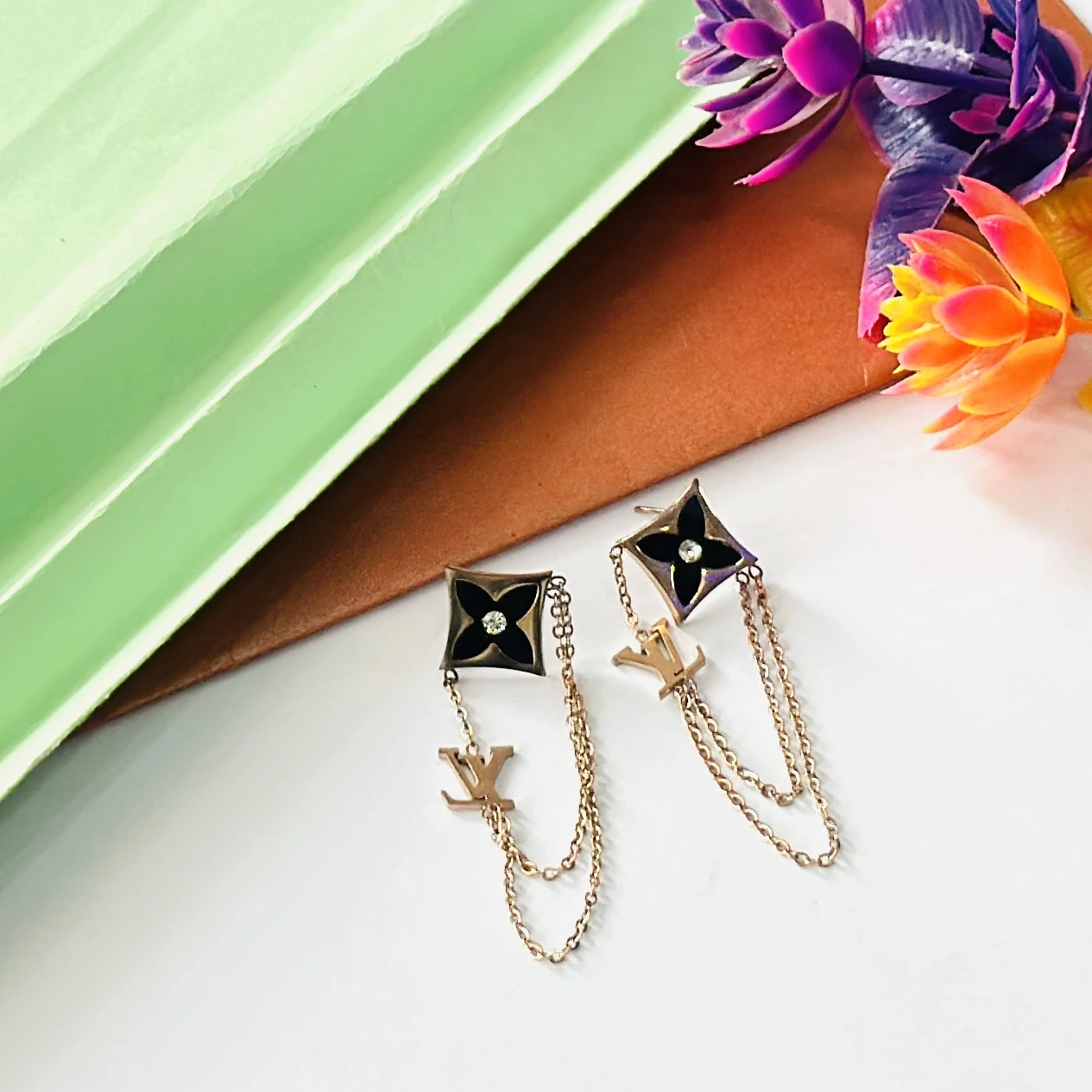 Louis Vuitton-style dangle earrings