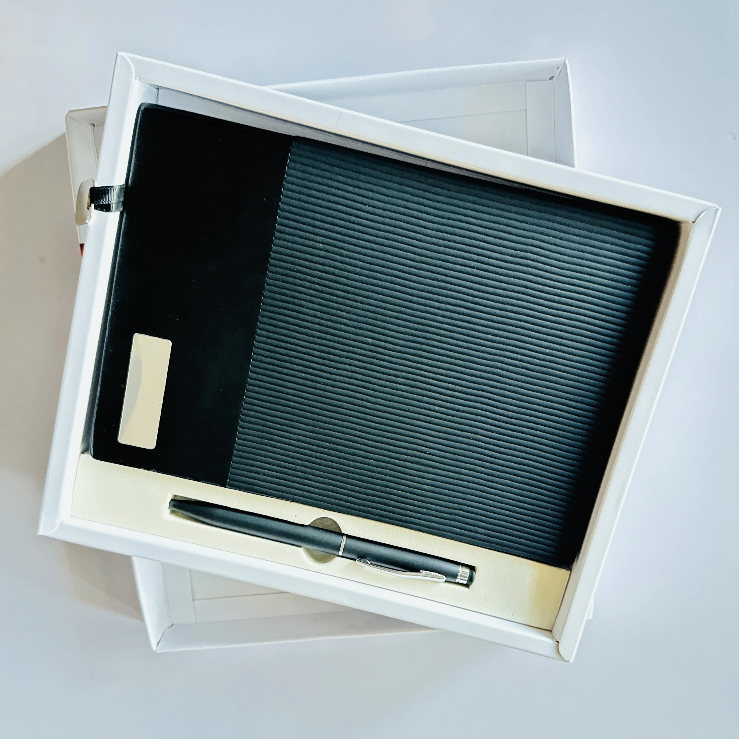 Black ribbed leatherette notebook diary