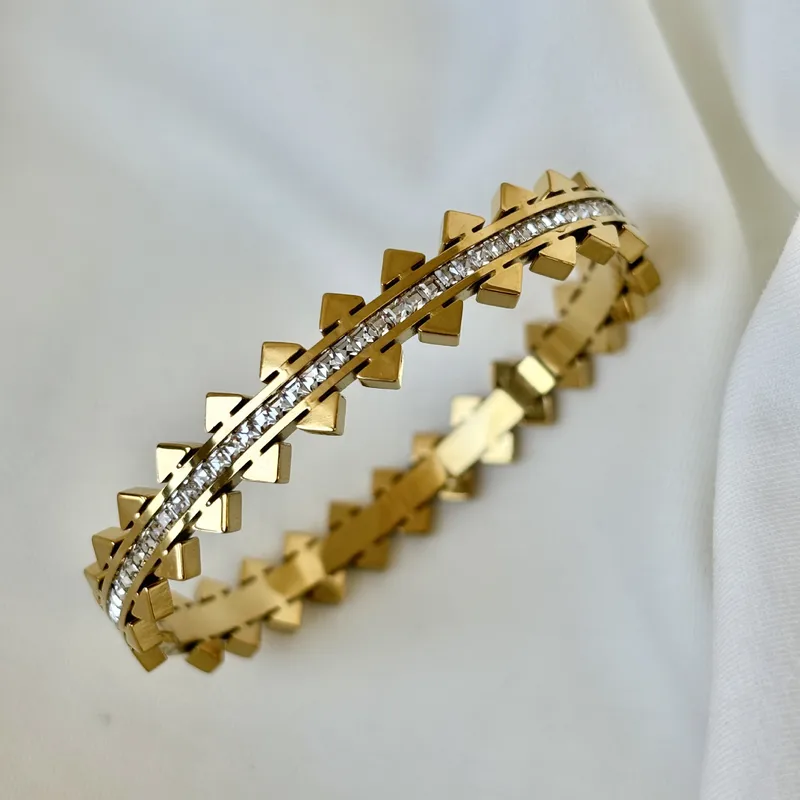 Crystal Gold Stainless Steel Bangle Bracelet