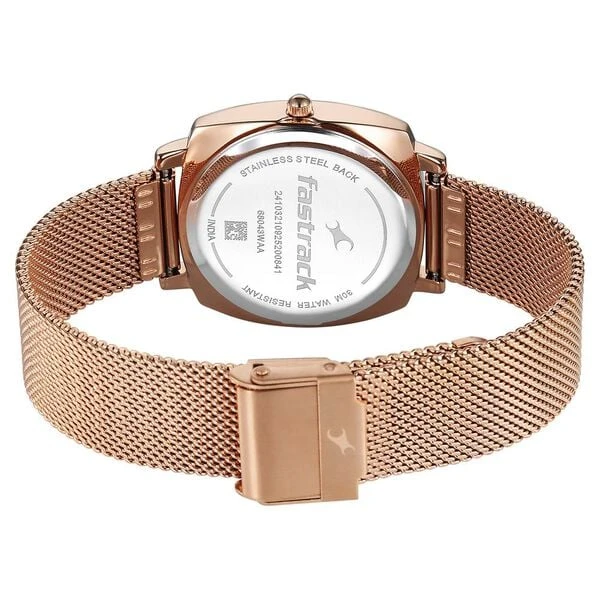 Fastrack Stunners Quartz Analog Rose Gold Dial Rose Gold Stainless Steel Strap Watch For Girls model No.68043WM06