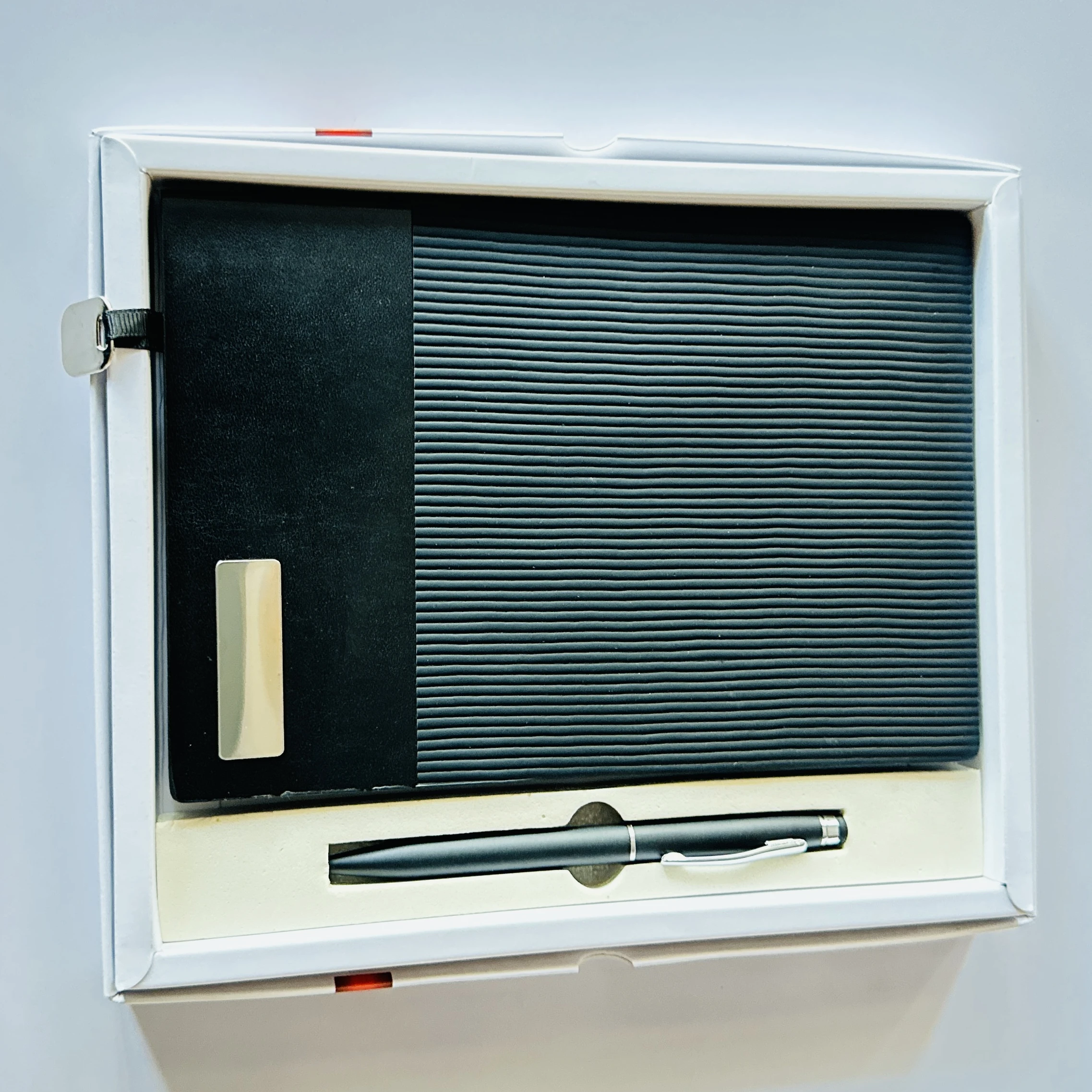 Black ribbed leatherette notebook diary