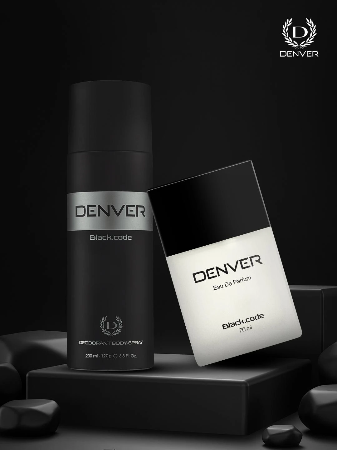 black-textured box for the Denver Black Code Gift Set