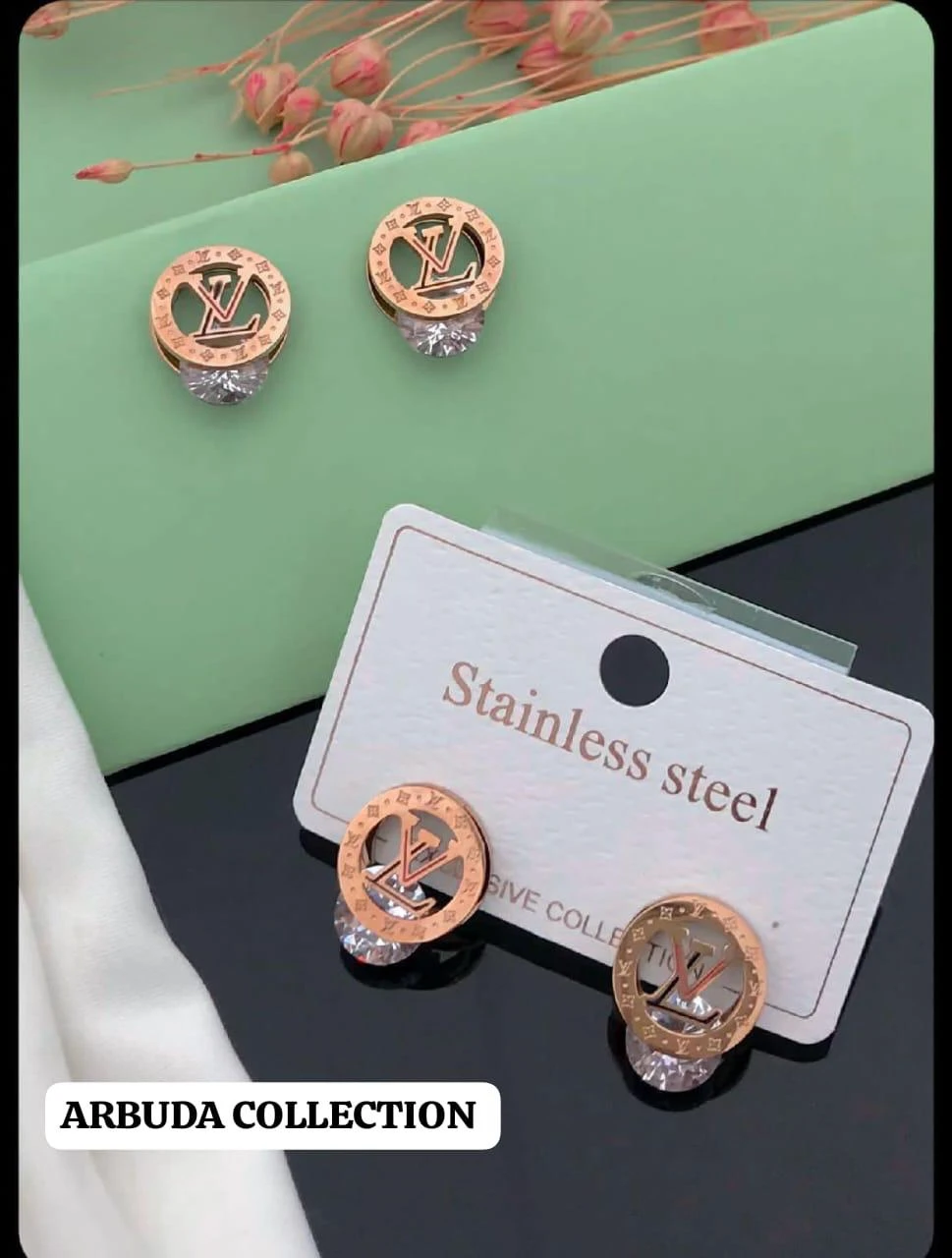 stainless steel rose gold-plated Louis Vuitton LV Iconic stud earrings.