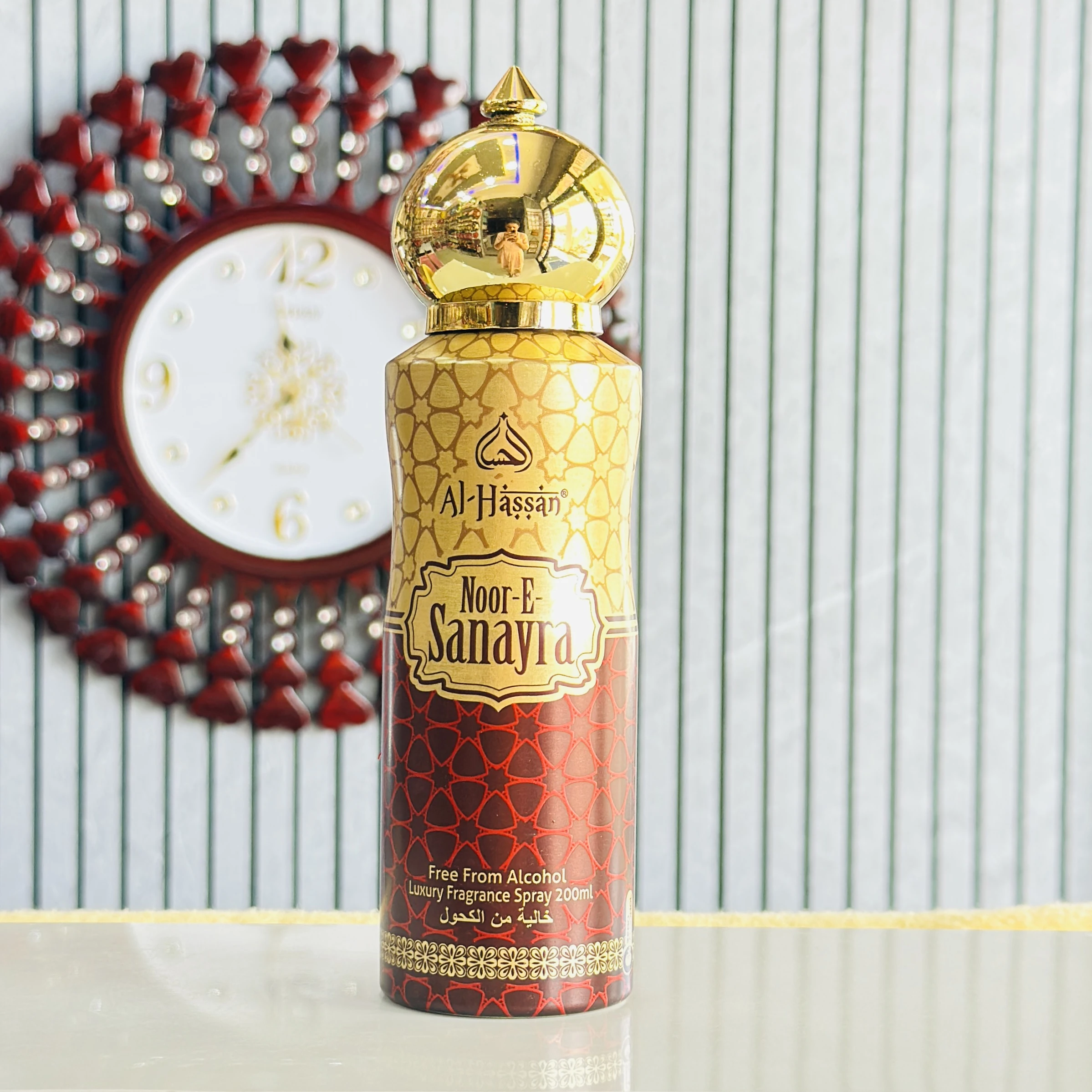 Al-Hassan Noor-E-Sanayra alcohol-free luxury fragrance spray.