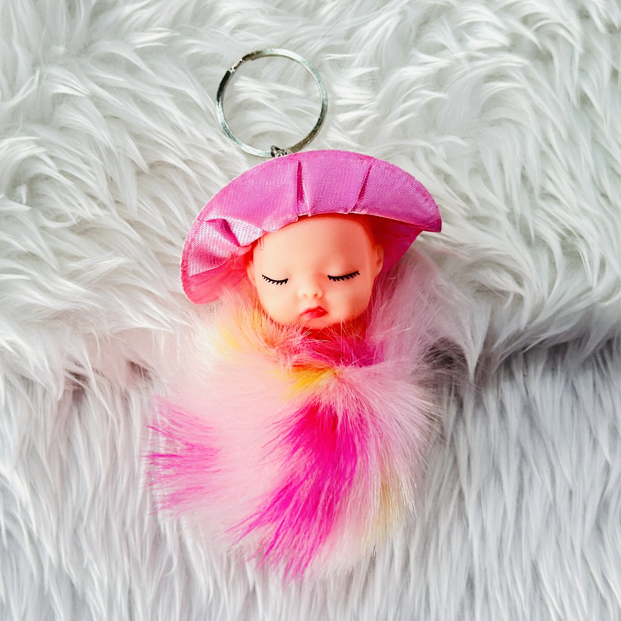 Cute Sleeping Baby Angel Fur Doll Keychain