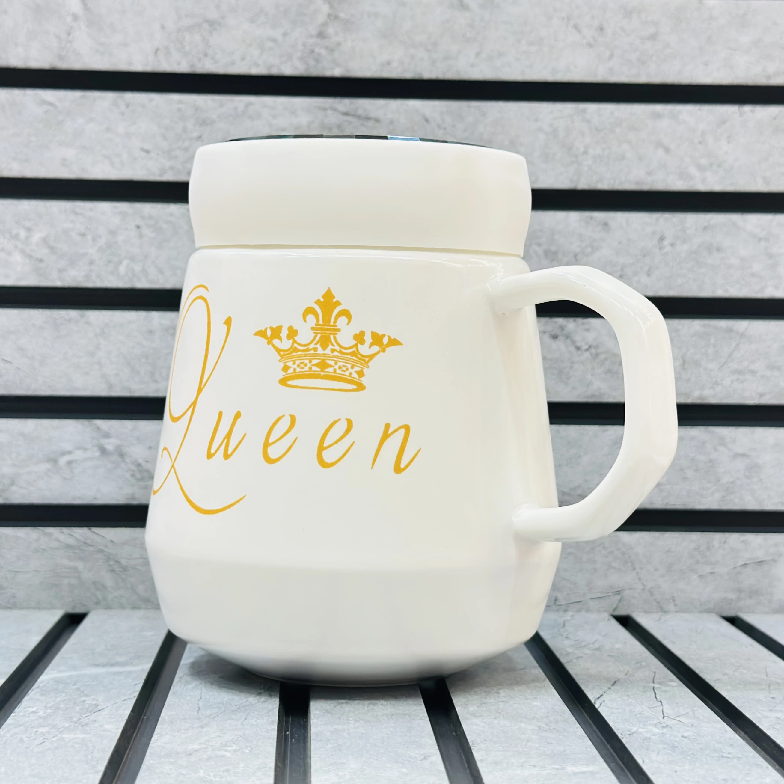 Ceramic Anniversary Gift for Couple Set of 2 Mugs King Queen Mug