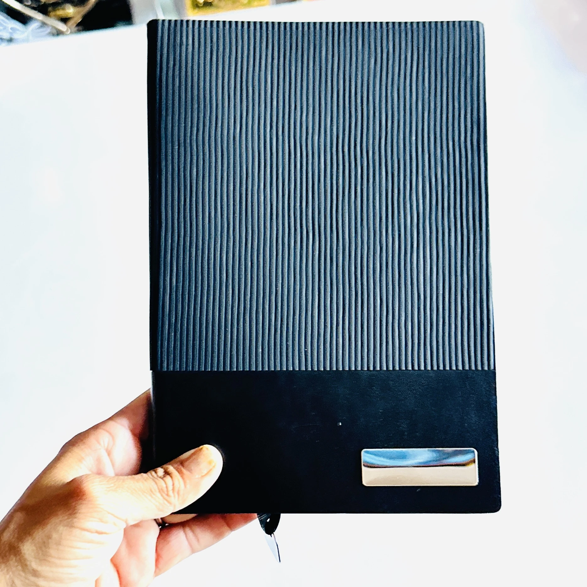 Black ribbed leatherette notebook diary