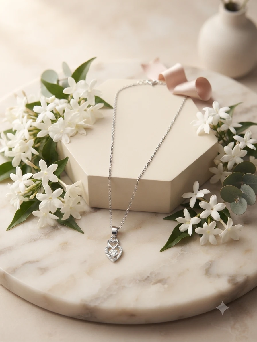 sterling silver dual heart necklace