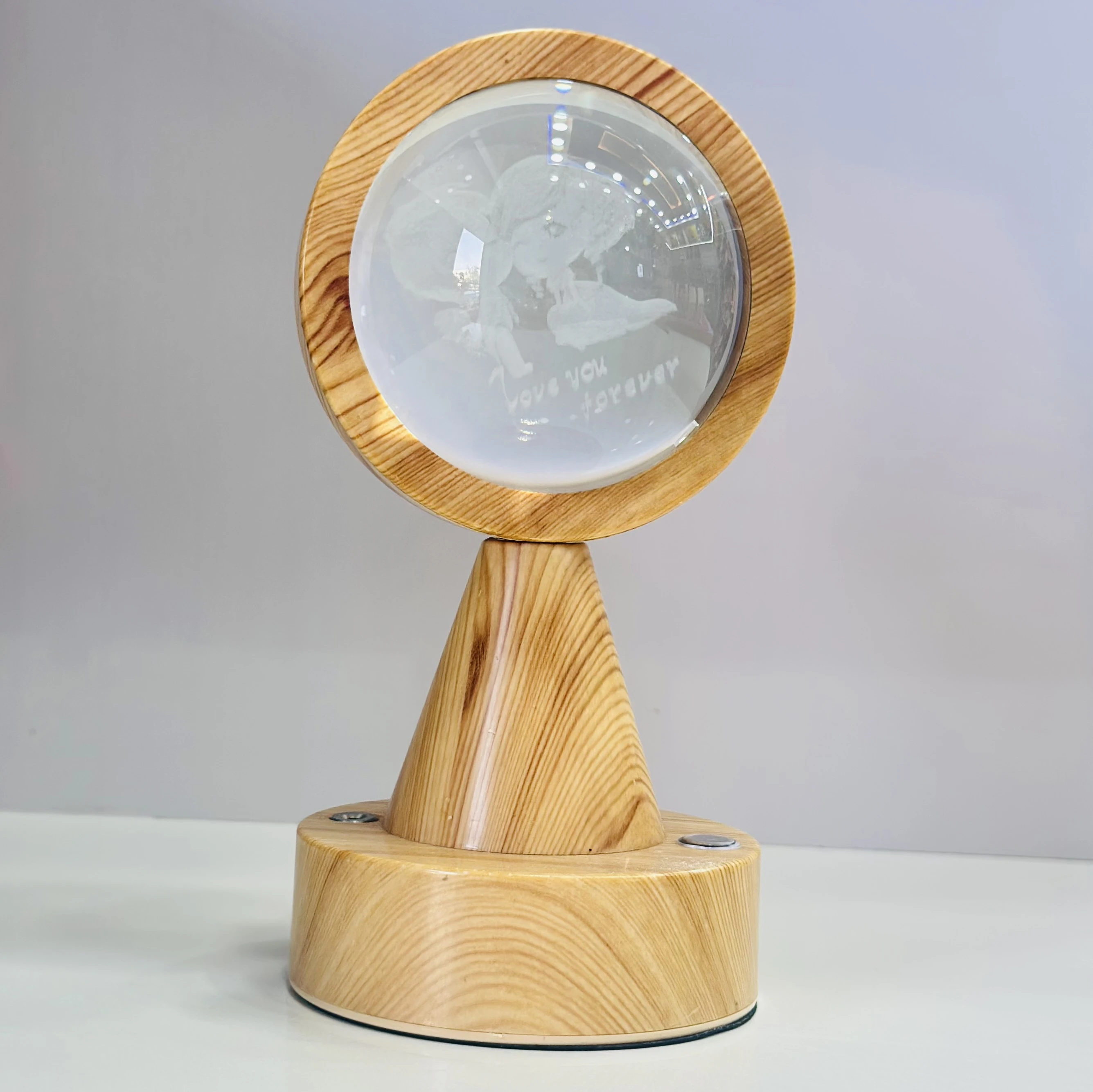 crystal ball night light with a wooden base. (SKU-YXMGED)