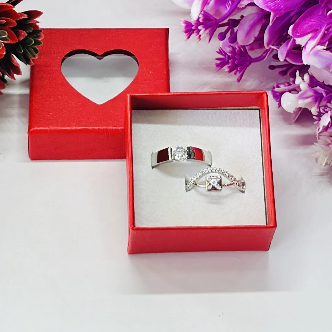 Silver Plated Zirconia Studded Ring Set for Couples