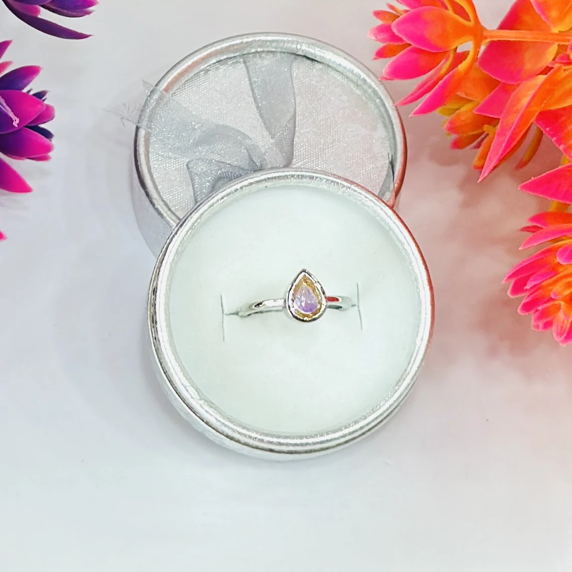 pear-cut moonstone solitaire ring