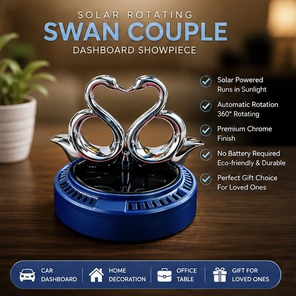 solar-powered swan couple showpiece