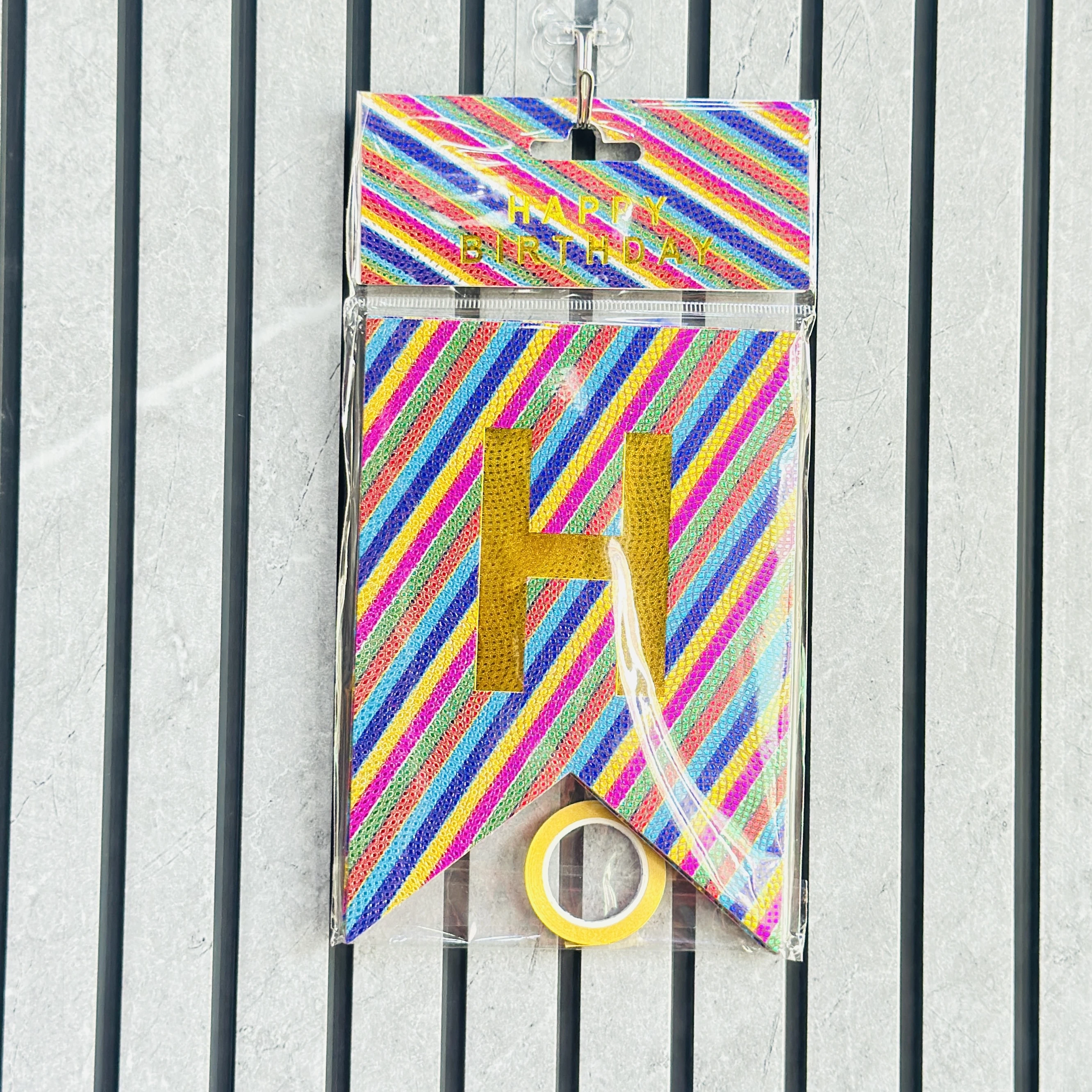 PartyzzTrader rainbow striped Happy Birthday banner