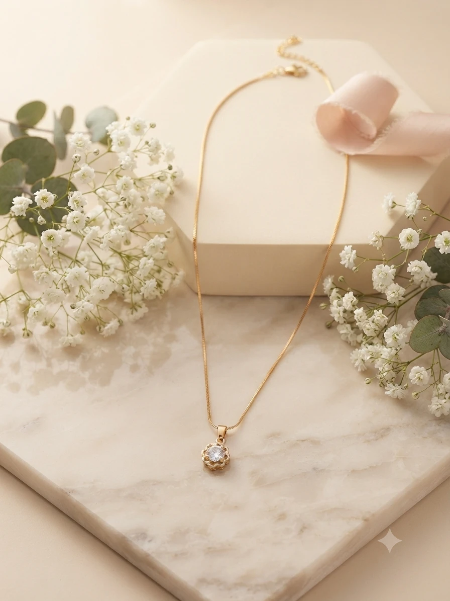 Gold -plated floral pendant necklace