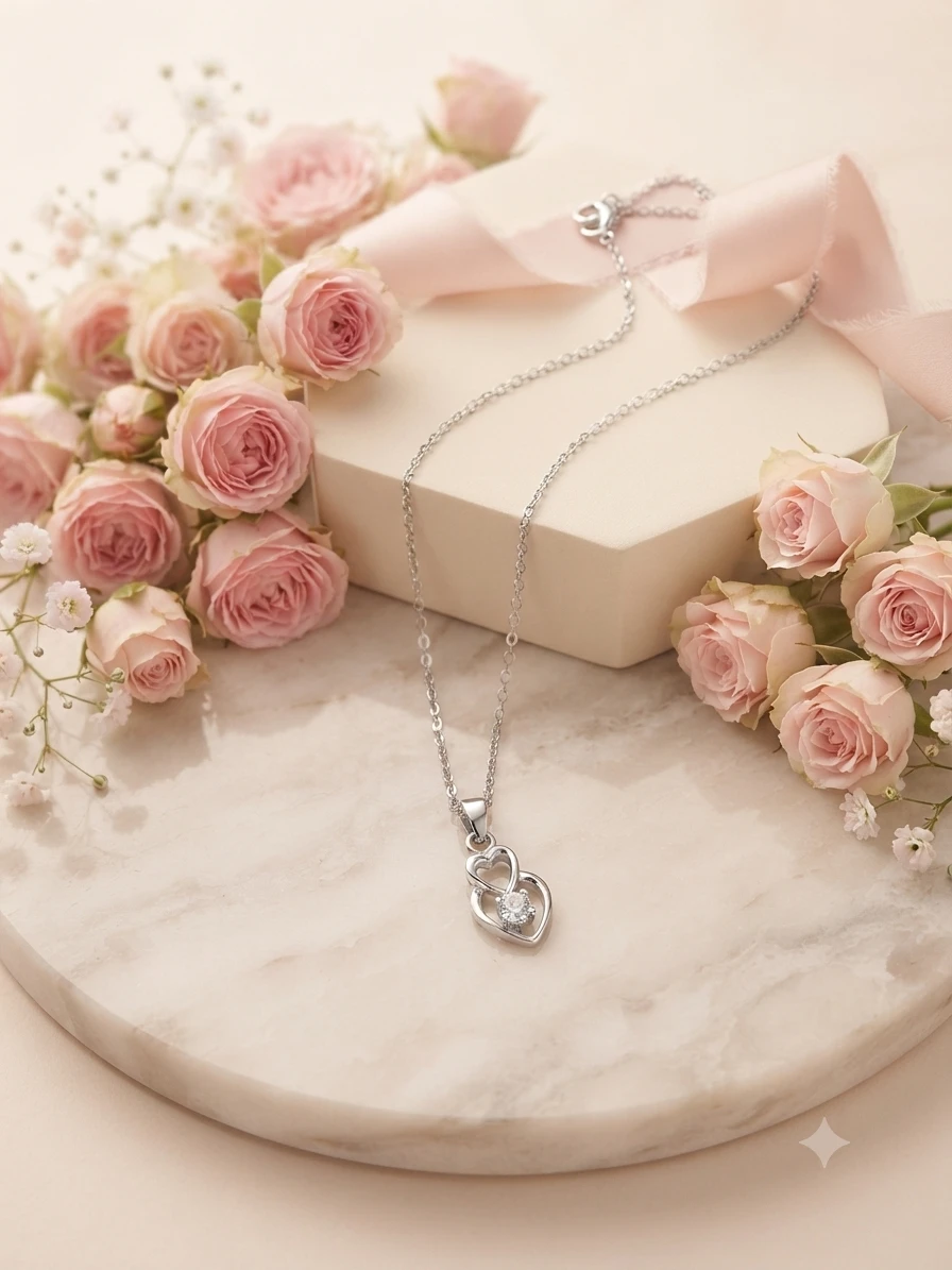 sterling silver dual heart necklace
