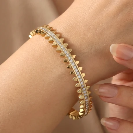 Crystal Gold Stainless Steel Bangle Bracelet