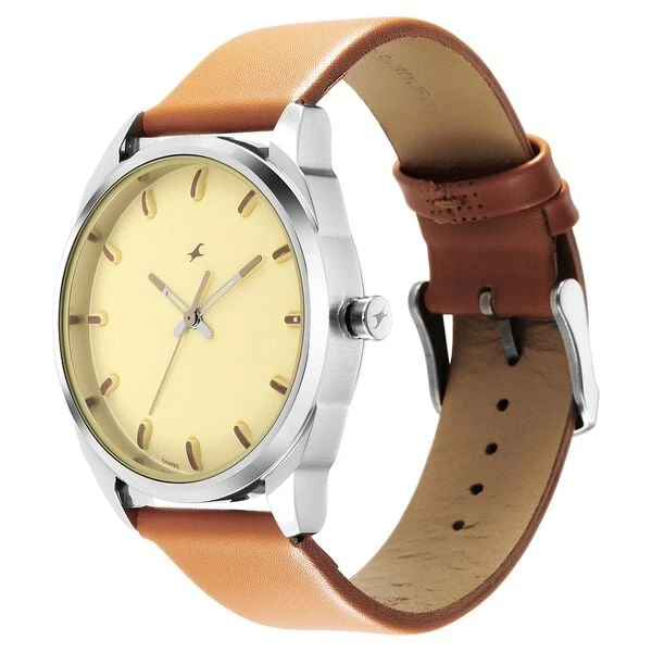 Fastrack After Dark Beige Dial Leather Strap Watch