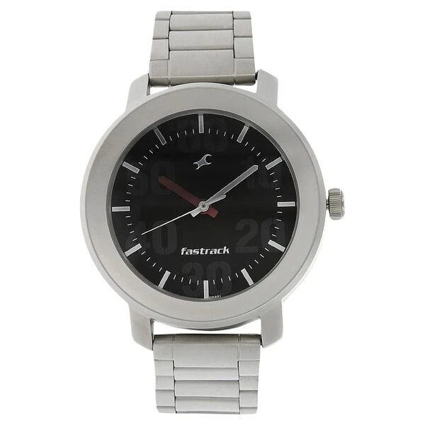 Fastrack Quartz Analog Black Dial Stainless Steel Strap Watch for Guys