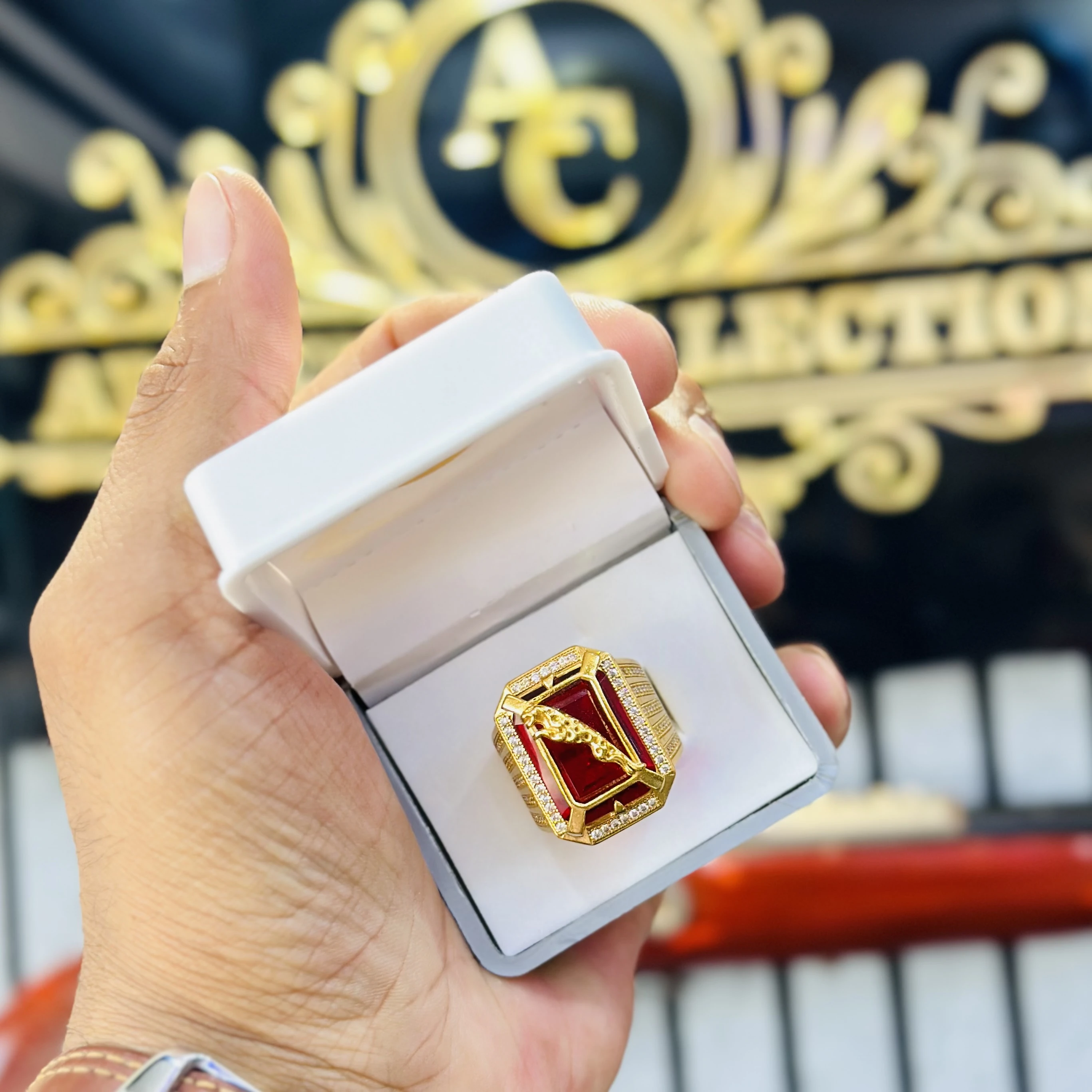 Gold -plated brass ring for men