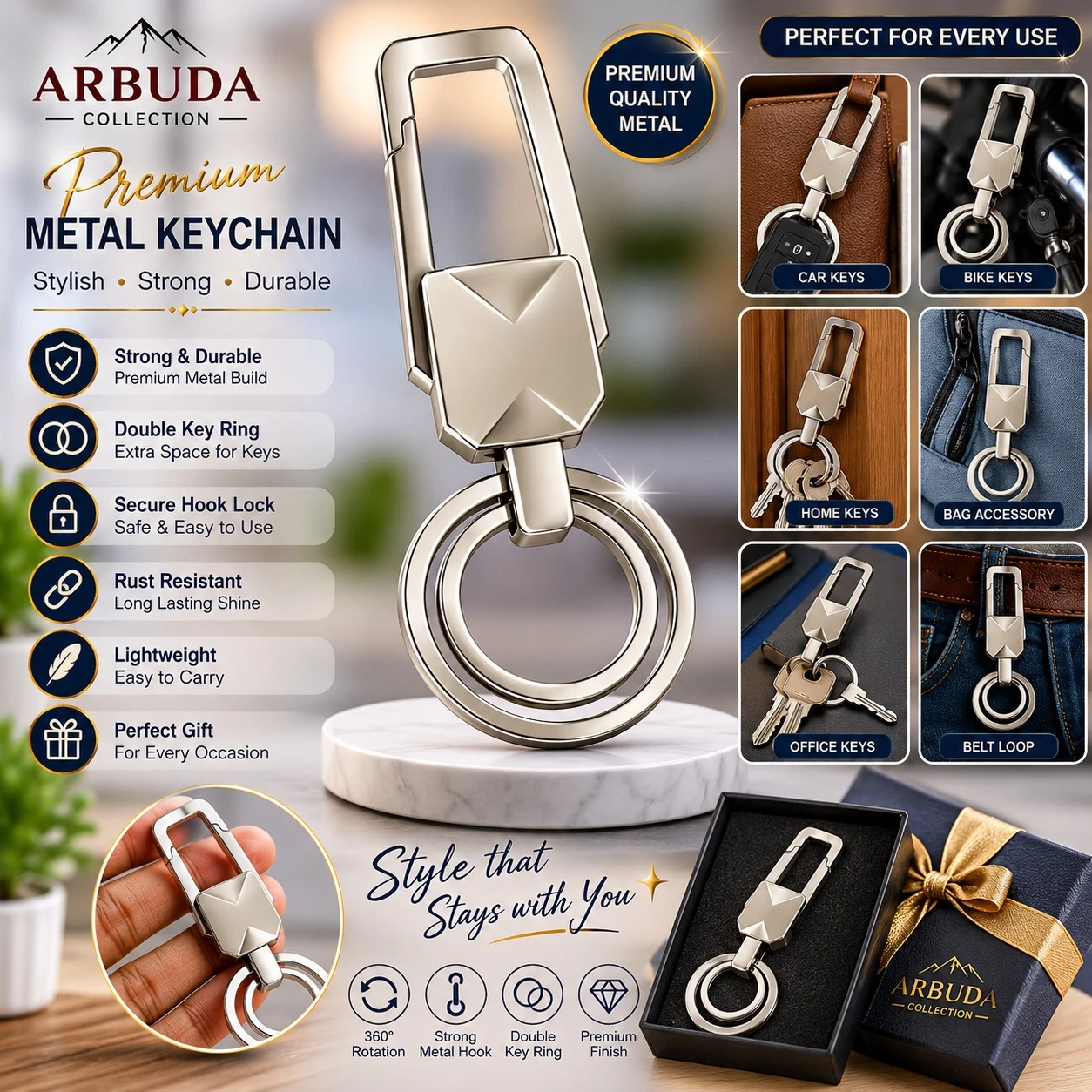 metallic quick-release car key chain