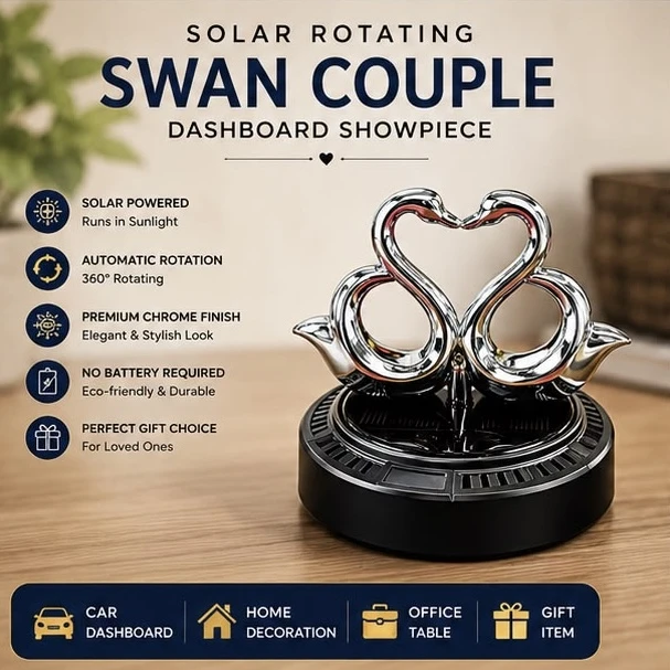 solar-powered swan couple showpiece