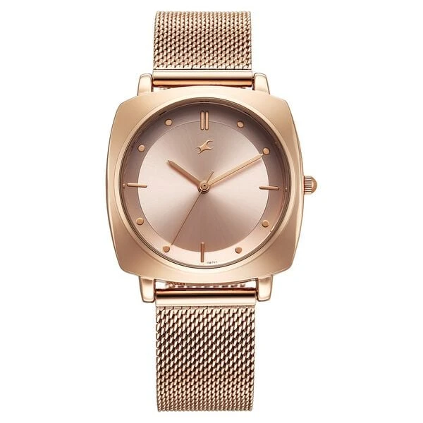 Fastrack Stunners X Quartz Analog Rose Gold Dial Stainless Steel Strap Watch For Girls Model no ..68043WM01