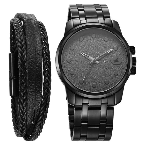 Fastrack Pulse Quartz Analog Grey Dial Black Stainless Steel Strap Watch for Guys, model NT3314NM01F,.