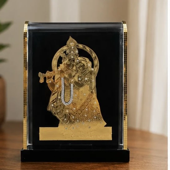 24K gold plated Radha Krishna idol