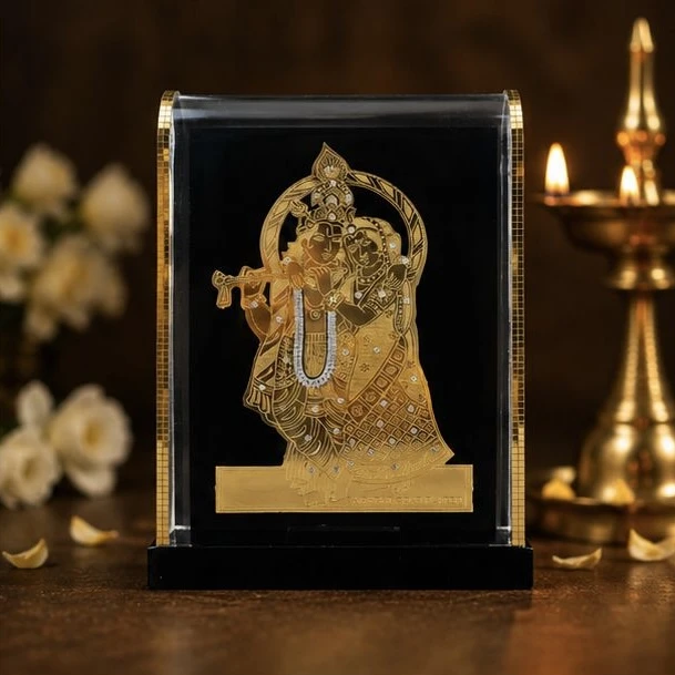 24K gold plated Radha Krishna idol