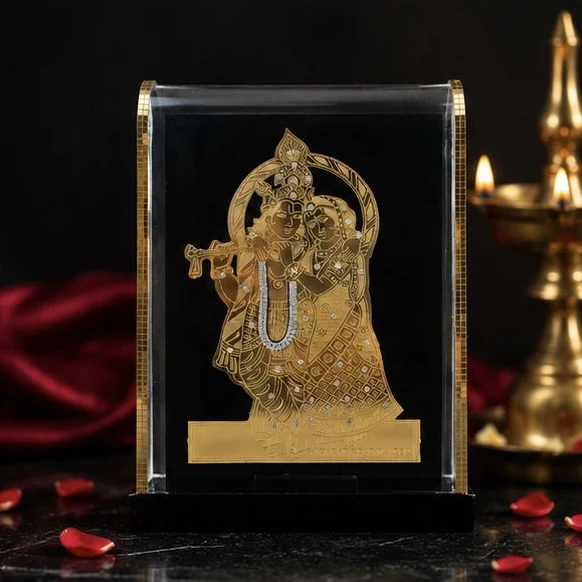 24K gold plated Radha Krishna idol