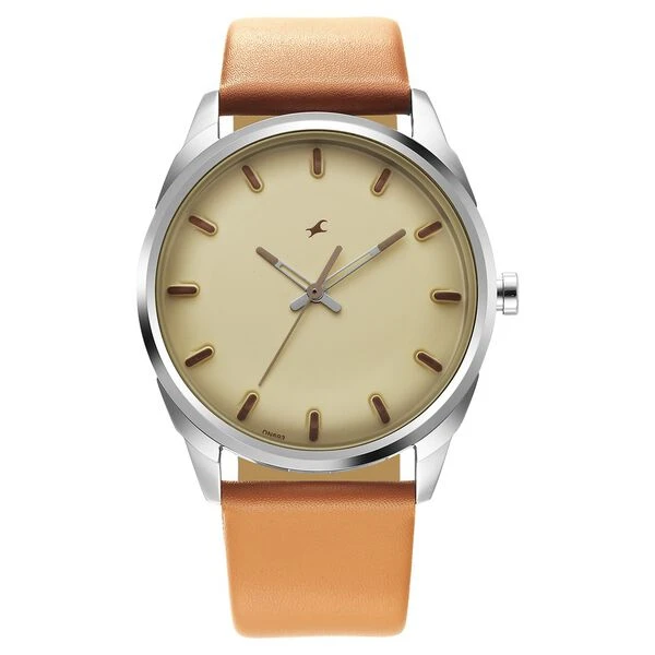 Fastrack After Dark Beige Dial Leather Strap Watch