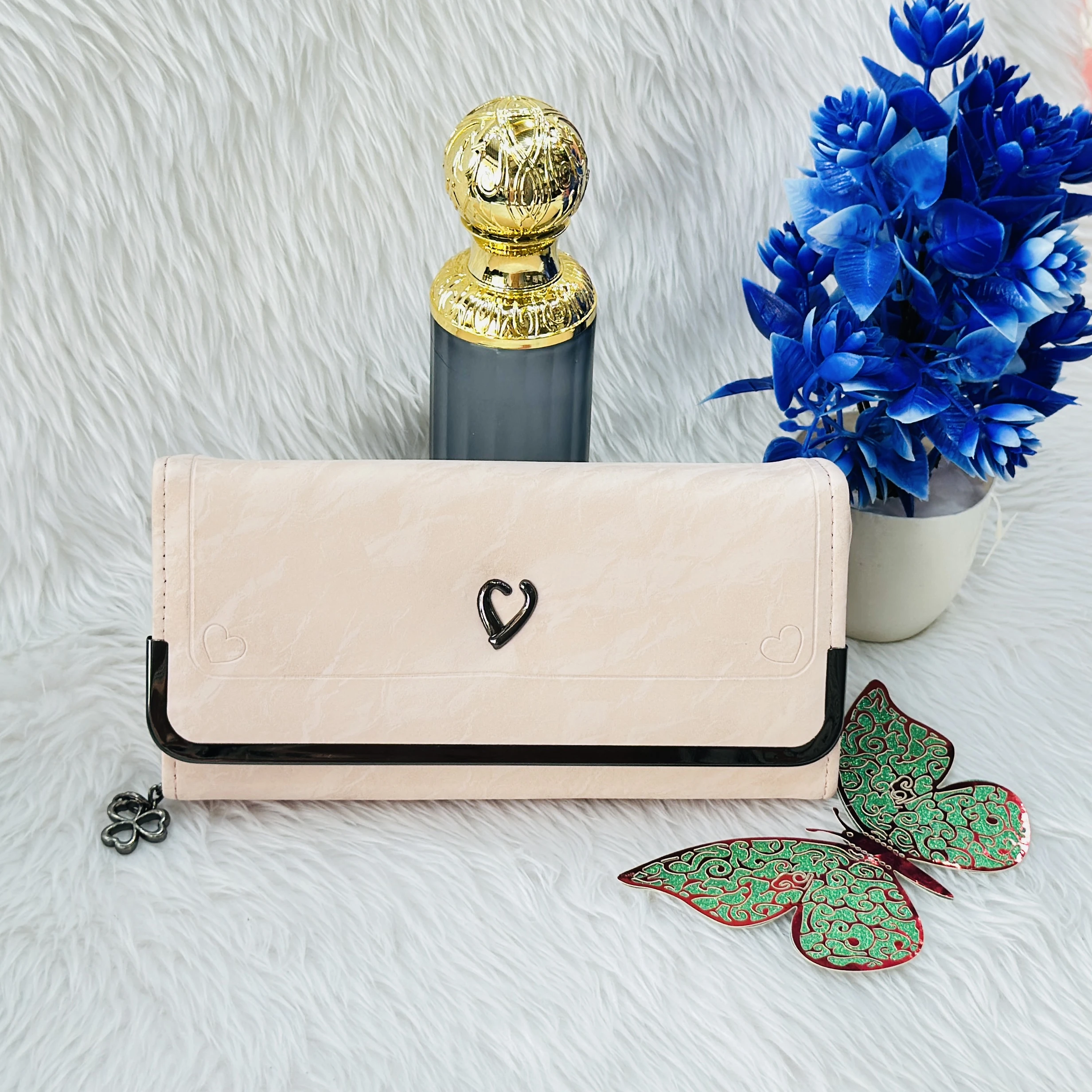 beige structured clutch wallet