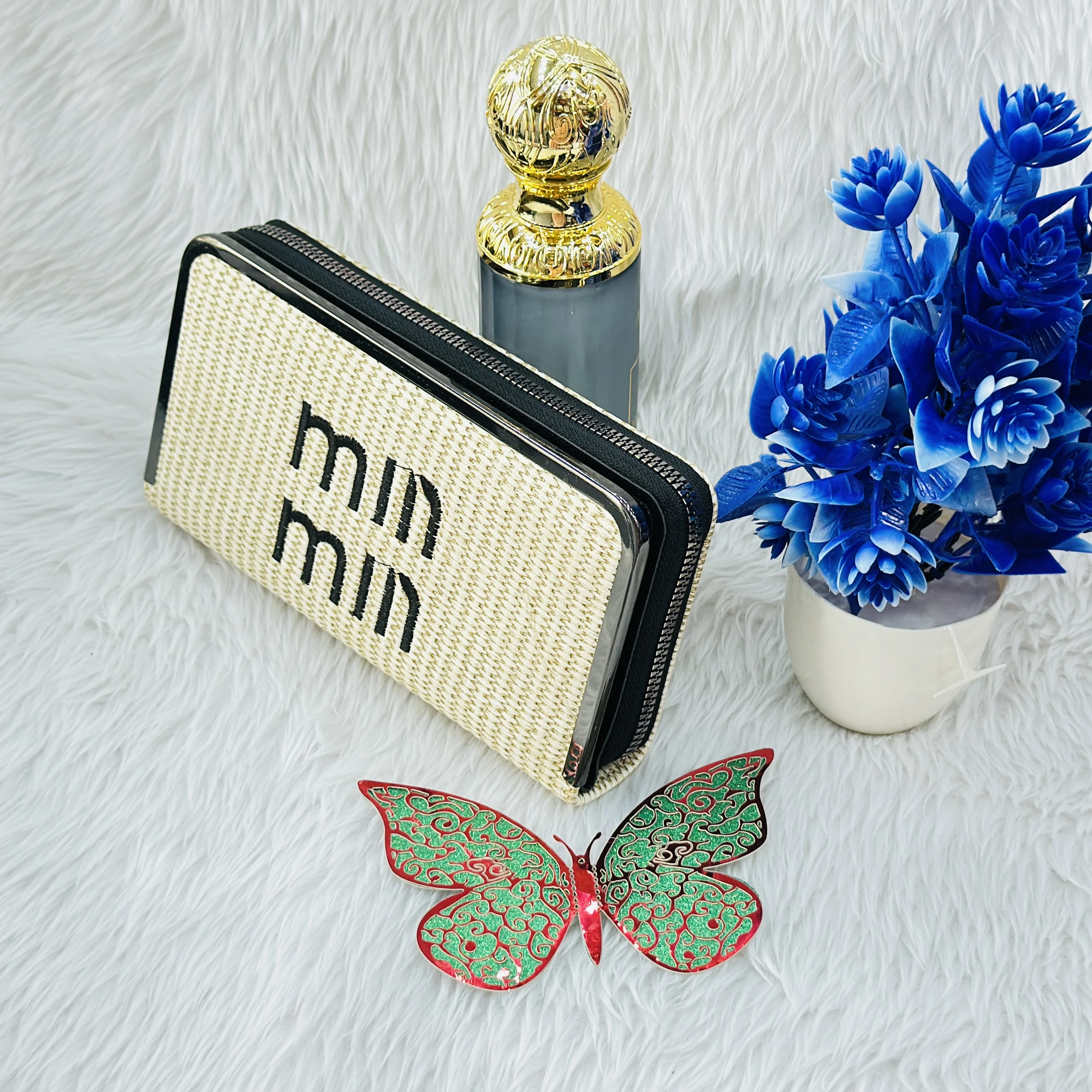 Miu Miu inspired straw-textured wallet