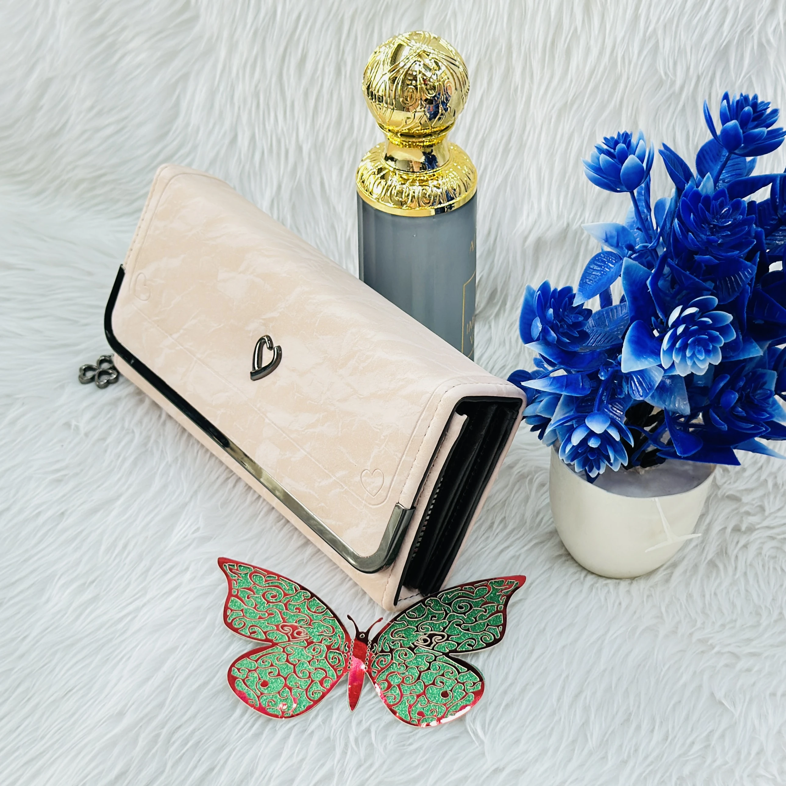beige structured clutch wallet