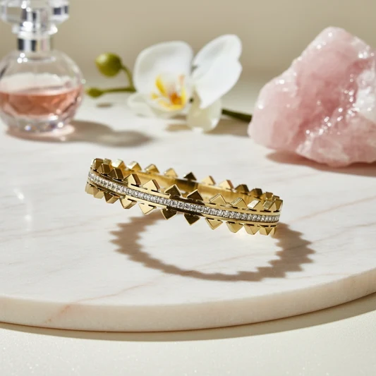 Crystal Gold Stainless Steel Bangle Bracelet