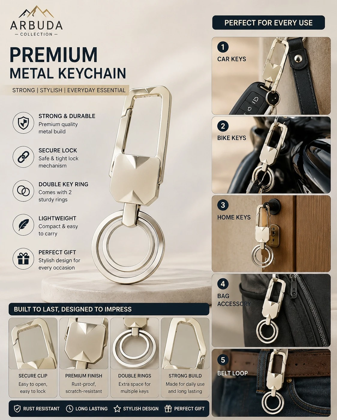 metallic quick-release car key chain