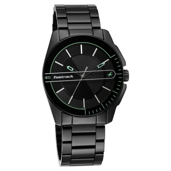 Fastrack Wear Your Look Quartz Analog Black Dial Metal Strap Watch for Guys MODEL NO.NS3089NM03