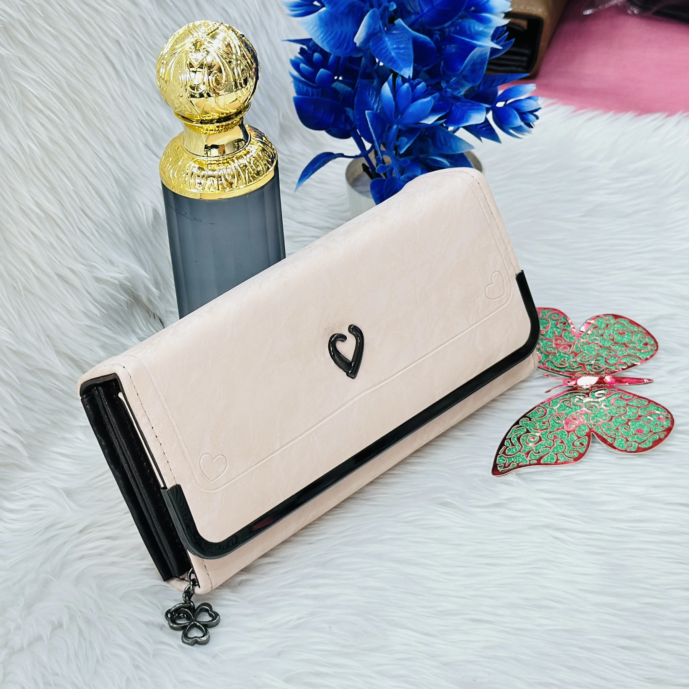 beige structured clutch wallet
