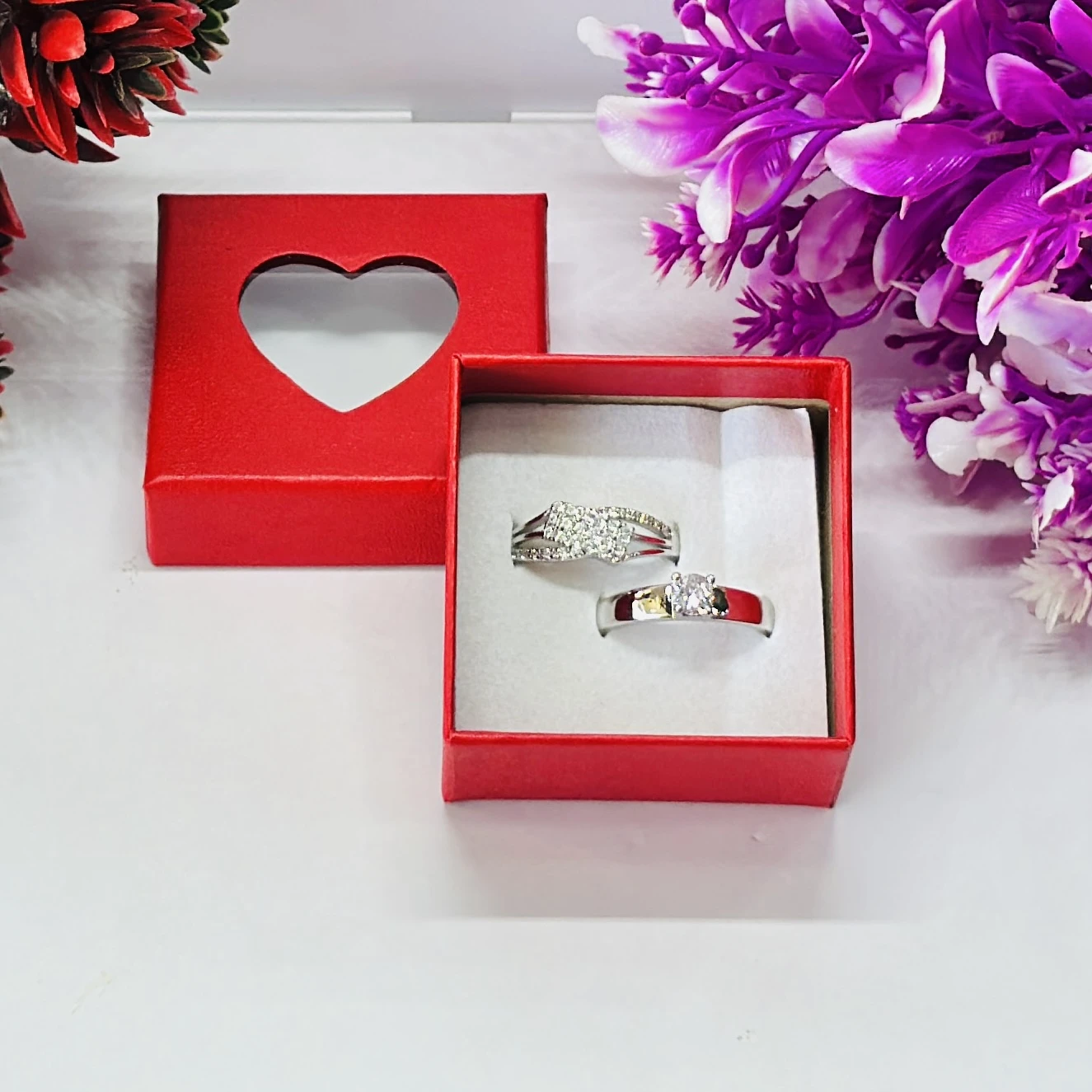 Silver Plated Zirconia Studded Ring Set for Couples