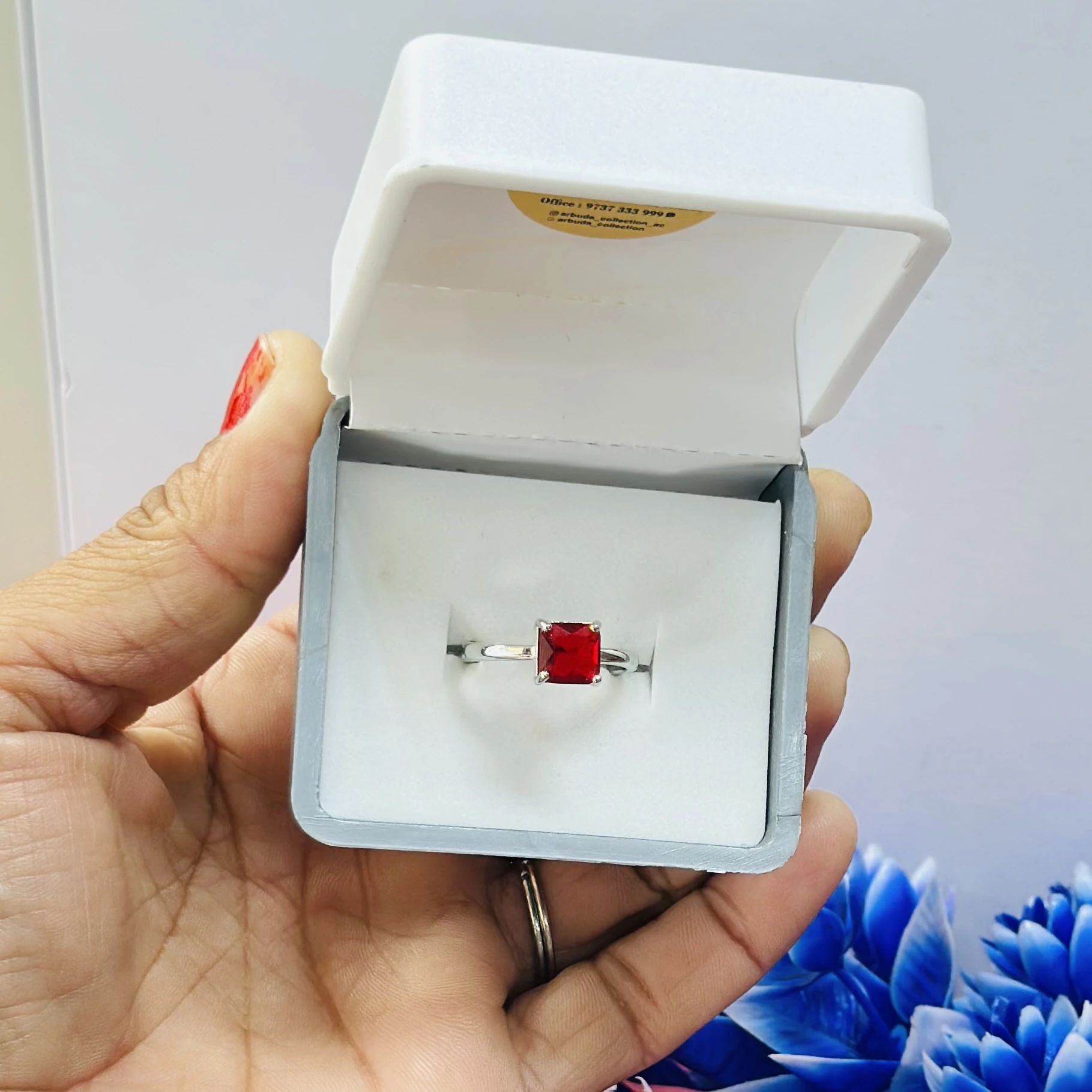 silver-plated adjustable ruby ring