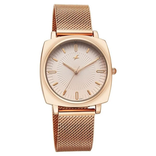 Fastrack Stunners Quartz Analog Rose Gold Dial Rose Gold Stainless Steel Strap Watch For Girls model No.68043WM06